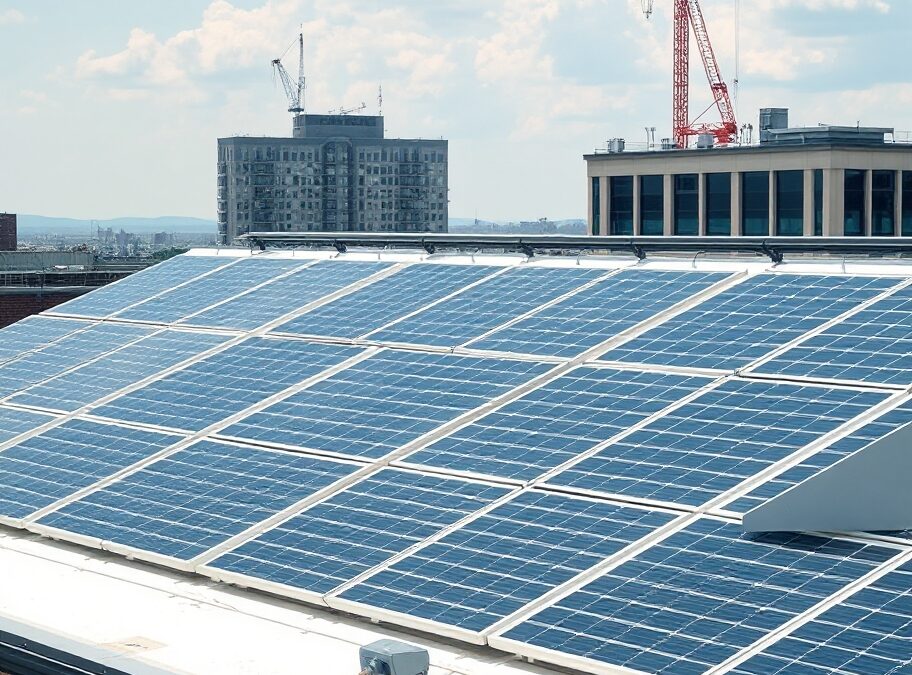 solar panels on the roof height building in the city